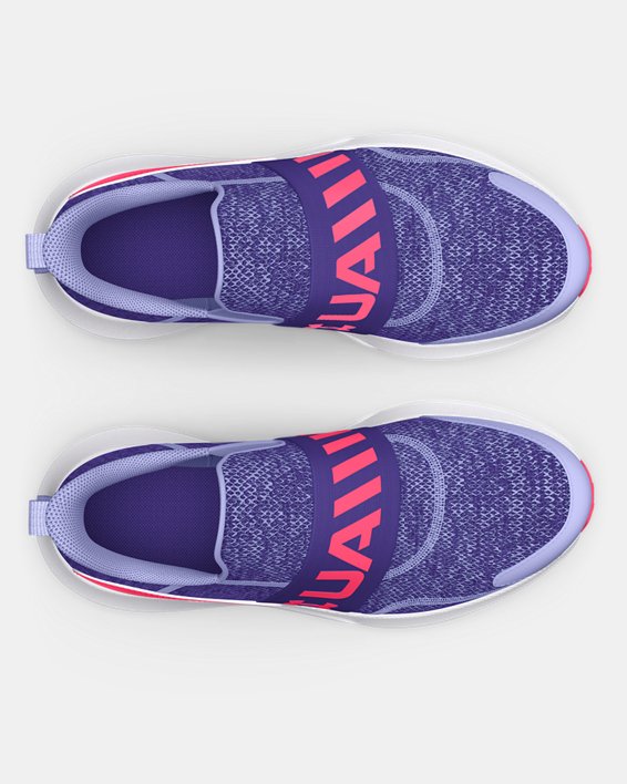 Girls' Grade School UA Surge 3 Slip Running Shoes in Purple image number 2